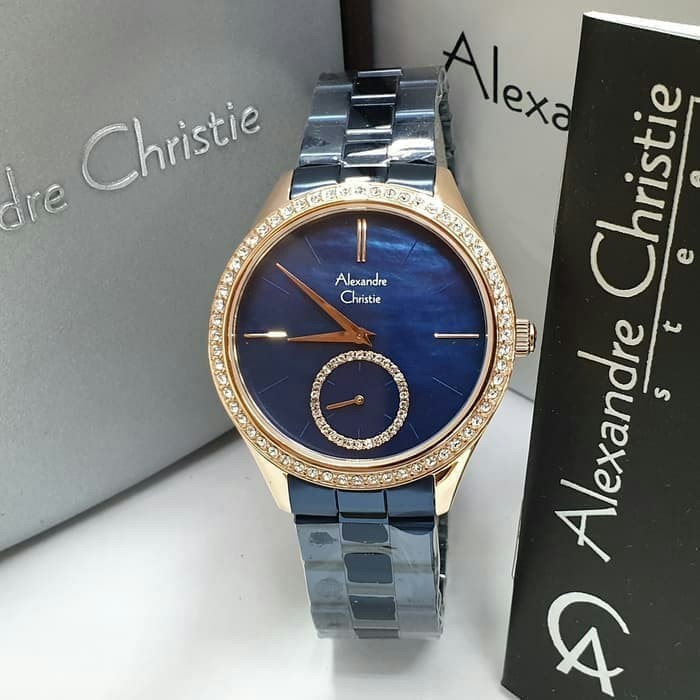 jam tangan wanita/cewek alexander cristie ac2715 biru rose gold