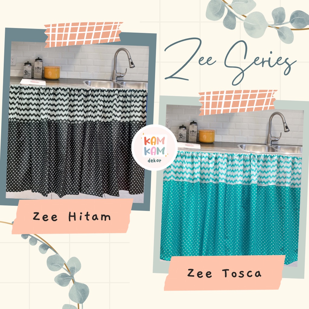 ZEE - Gorden Kolong Dapur Motif Polkadot Zigzag Chefron Korden Wastafel Murah Tirai Meja Dapur