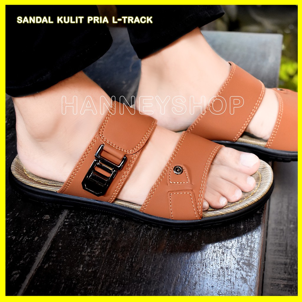 L-TRACK Sandal pria model selop size 39-43 bahan sol pvc non slip upper kulit sintetis sandal kasual pria flip flop slop terbaru keren paling terlaris sandal rokemendasi lebaran