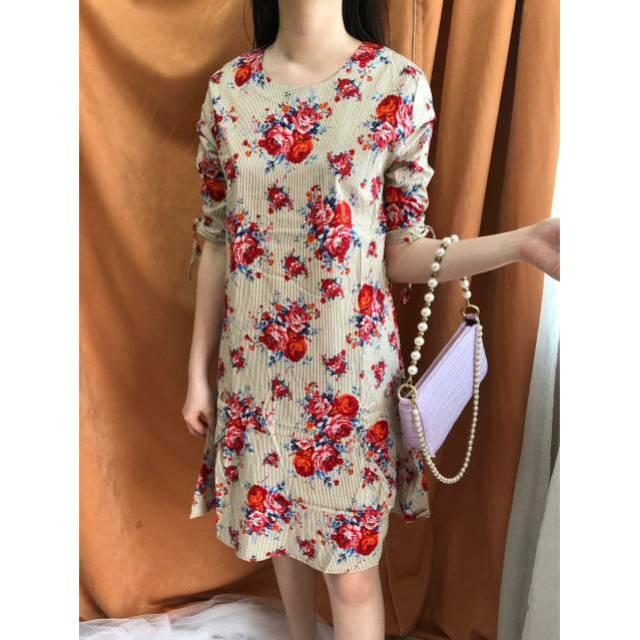 Dress casual katun strech motif model A Line dress korean style Ken-132