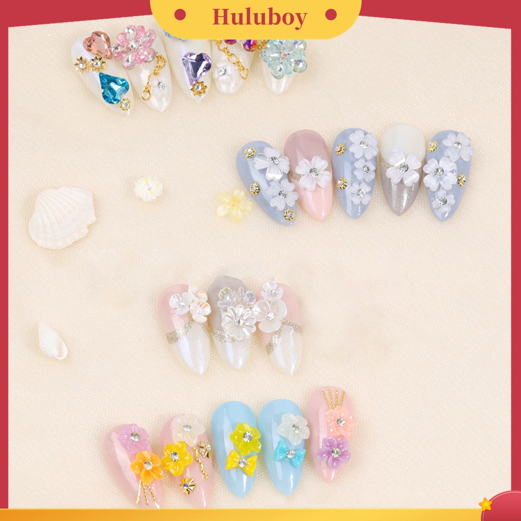 Huluboy Huluboy♡ Berlian Imitasi Bentuk Bunga Kecil Warna Putih Untuk Dekorasi Nail Art