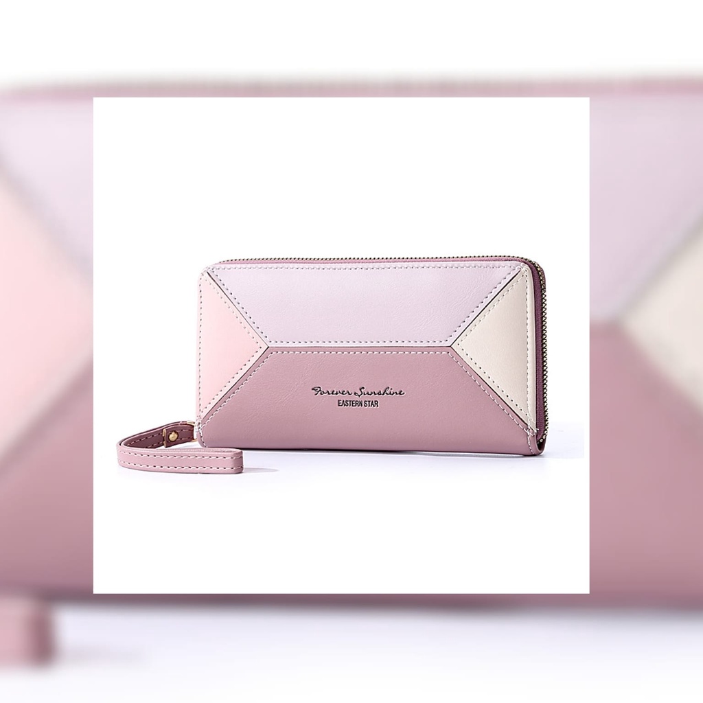 DOMPET PANJANG WANITA KEKINIAN MURAH RESLETING KARTU UANG KULIT PREMIUM PINK GEMINA WA549P3 CEWEK KOREA IMPORT TALI PENDEK BRANDED FASHION BATAM REMAJA