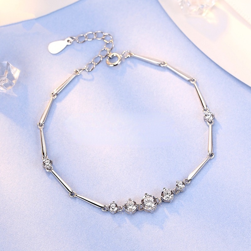 Gelang Bahan Silver 925 Hias Berlian Zircon Warna Ungu Putih Gaya Korea Untuk Wanita