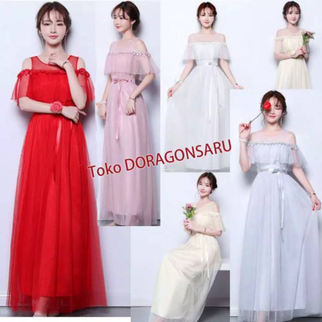 LD.129E GAUN PESTA PANJANG ABU MODEL SABRINA KOREA STYLE