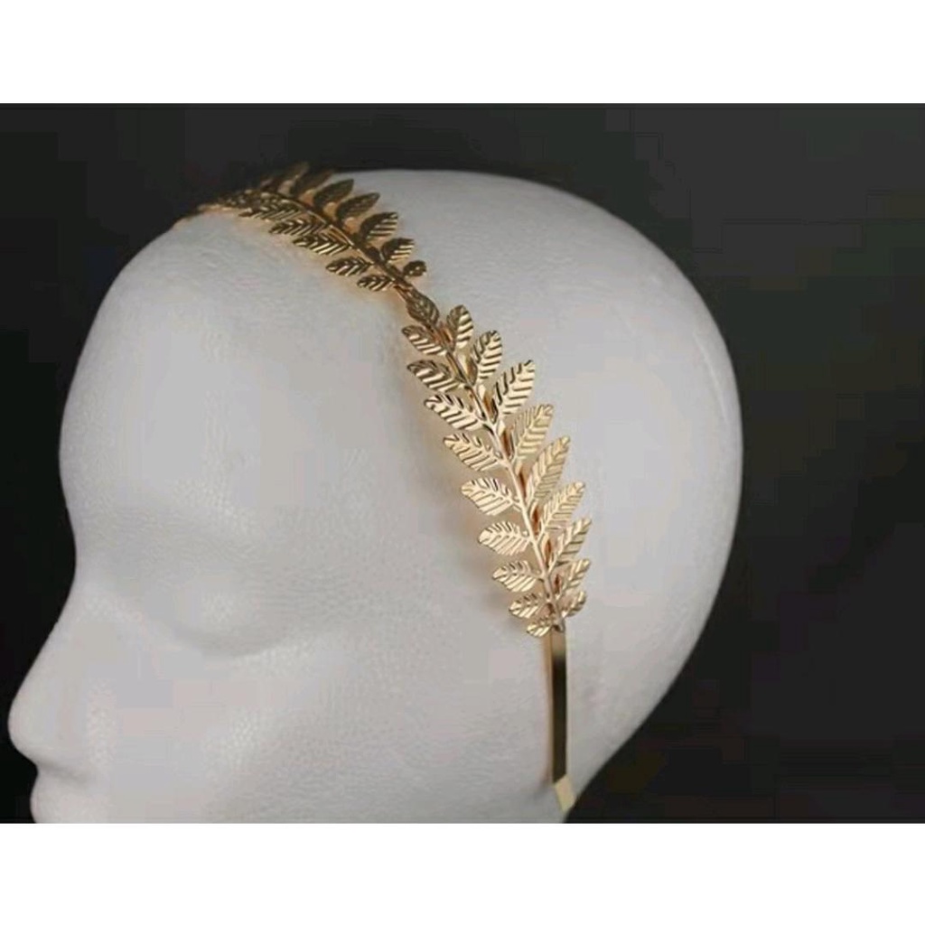 Shell Crown - Bando Daun Bahan Metal Warna Emas Hias Mutiara Imitasi Untuk Wanita