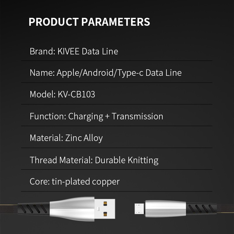 Kivee Kabel Data Fast Charging Iphone Samsung OPPO Xiaomi 2.1A