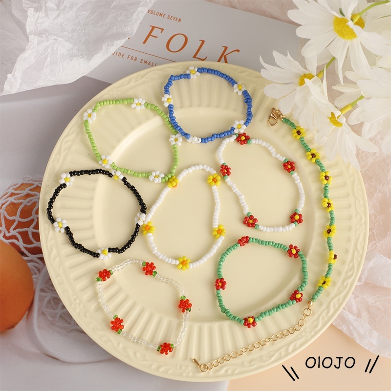 【COD】Fashion Tenunan Warna-warni Manik-manik Daisy Anklet / Gelang Beach Resort Style Accessories