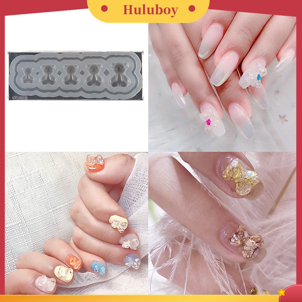 Huluboy Huluboy♡ Cetakan Ukiran Kuku 3D Bentuk Beruang Kupu-Kupu Bahan Silikon Untuk Manicure