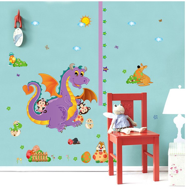 RELIZA WALL STICKER PENGUKUR TINGGI BADAN NAGA UNGU ANAK STIKER DINDING GROW UP SK9101