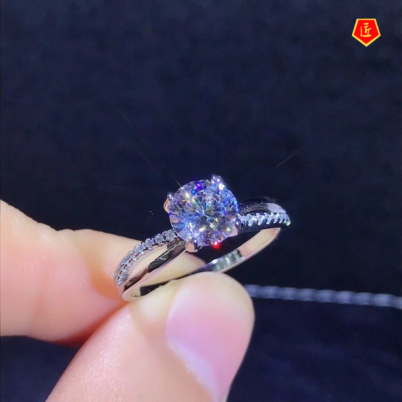 [Ready Stock]Temperament Four-Claw Cross Ring 2 Karat Moissanite