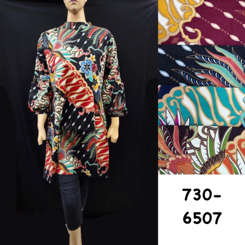 6496.Tunik batik katun stret dengan model tangan balon/Tunik seragaman