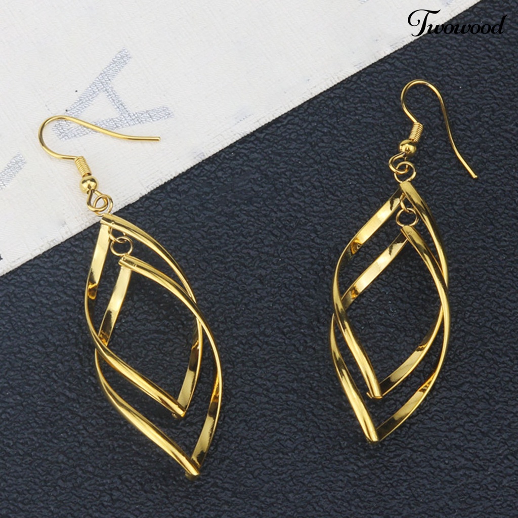 Twowood 1 Pair Hook Earrings Spirals Rhombus Jewelry Delicate Long Lasting Drop Earrings for Daily Wear