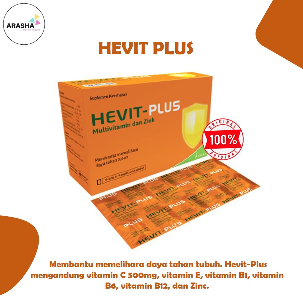 HEVIT PLUS [PER BOX] Vitamin C 500 mg, Vitamin E, Vitamin B1. Vitamin B6, Vitamin B12 dan Zinc