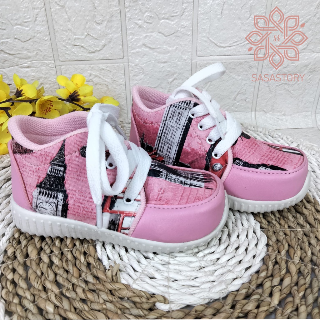 Sasastory Sepatu Boots Motif Anak Perempuan Usia 1 2 3 Tahun Pink Ungu CA17