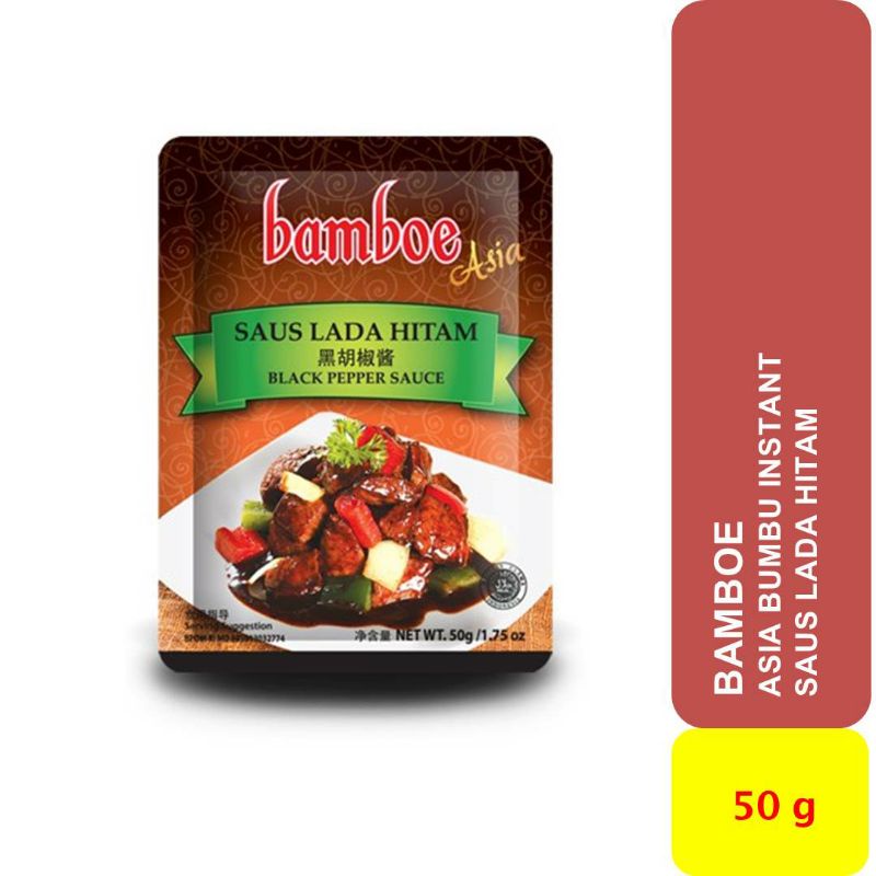 

Bumbu Asia Saus Lada Hitam kemasan 50 g merk BAMBOE