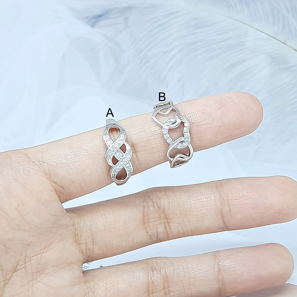 Cincin Silver 2 Batu Berlian Love Size 5 - 8 (Perhiasan Wanita) BR110