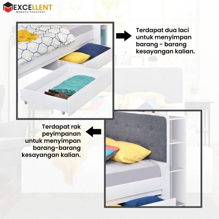 Ranjang Kasur Dipan Single Scandinavian White Minimalis Dengan Laci