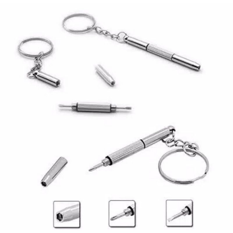 gantungan kunci obeng plus minus obeng mini gantungan kunci 4 in1