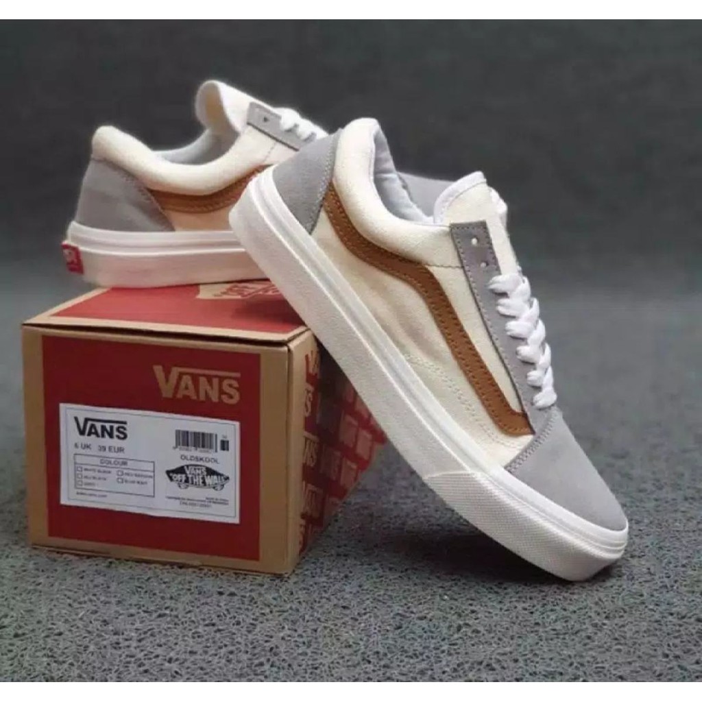 SEPATU VAN Oskuld VINTAGE CREAM LIST TAN PREMIUM UNISEX BNIB