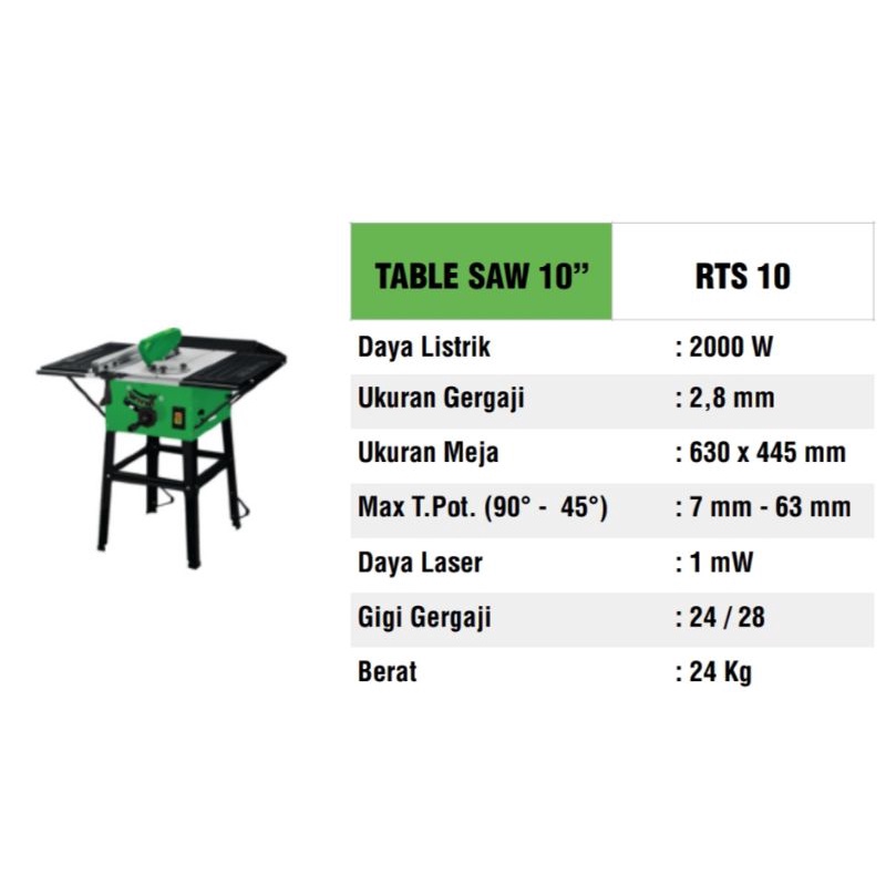 TABLE SAW RYU 10" RTS 10/ Mesin Potong Meja Ryu 10" RTS 10