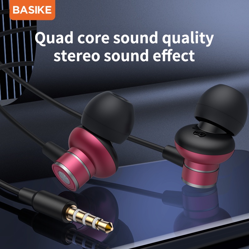 BASIKE Earphone  Headset  3.5mm Built-in Microphone Headset earphone Murah Suara super bass mega bas