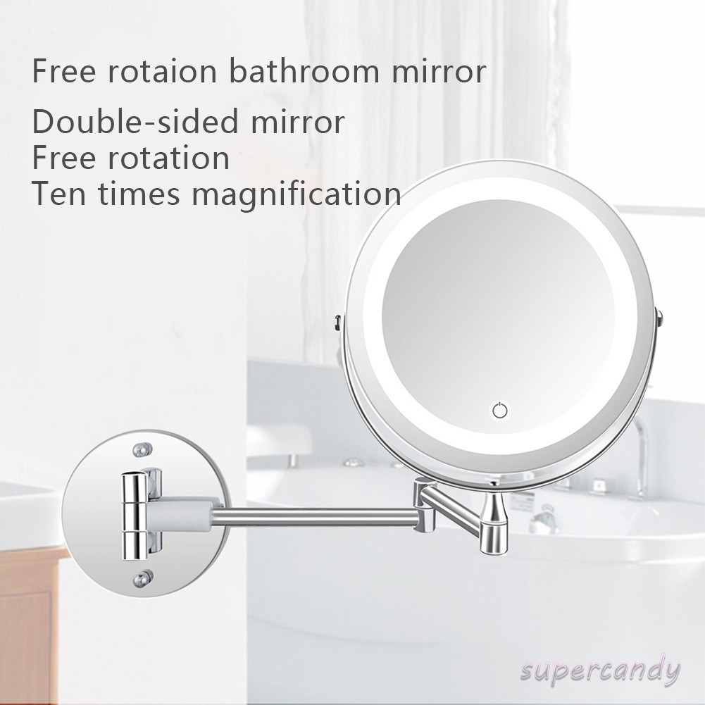 Led Double Sided Makeup Vanity Mirror Wall Mount 10x Magnification Swivel Extension Mirror Shopee Indonesia