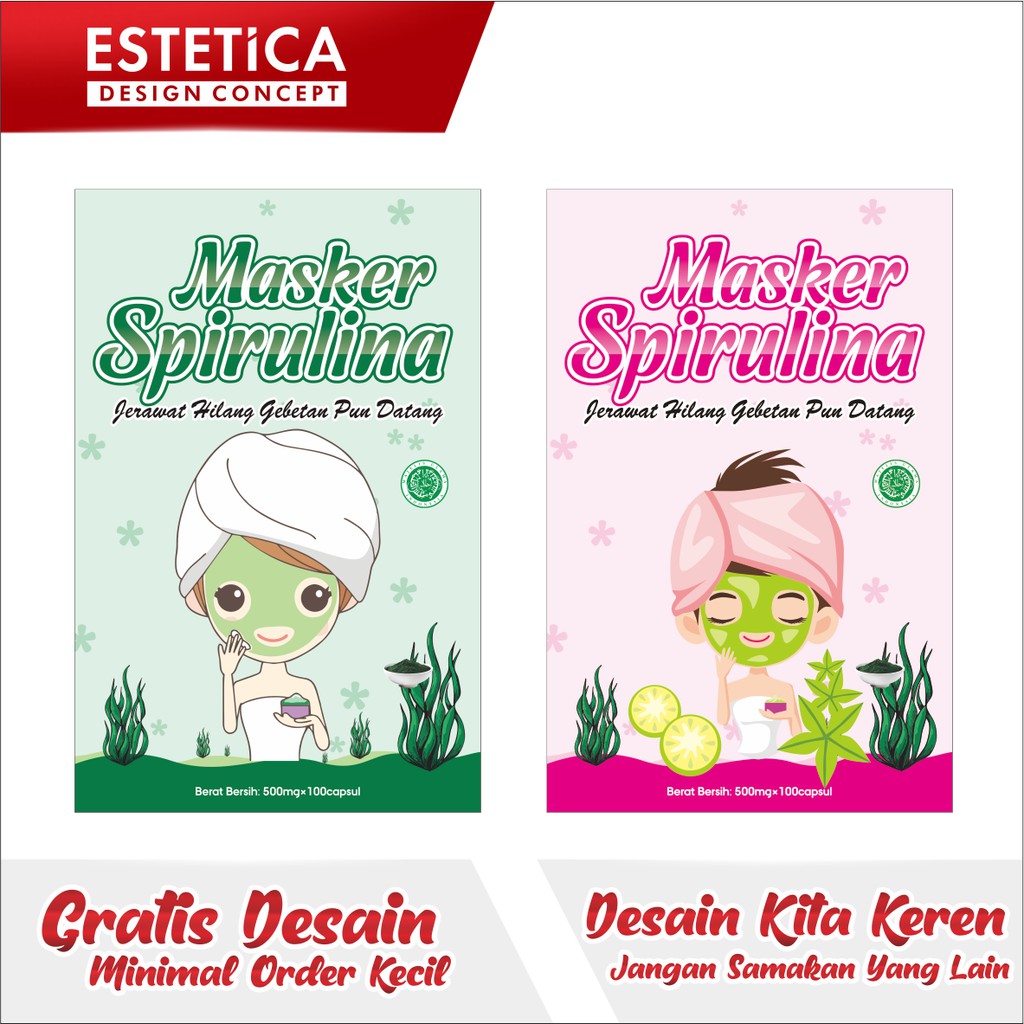 cetak label spirulina, sticker masker, label masker, sticker masker spirulina, sticker kemasan logo