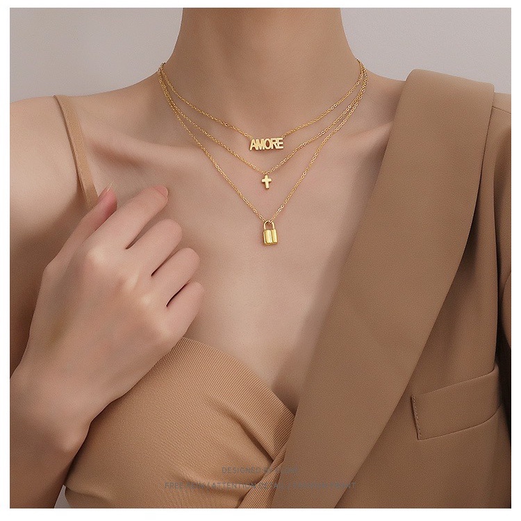 Kalung Rantai Klavikula Desain Alfabet Bahan Logam | Kalung Rantai Rose Gold 18k Bahan Stainless Steel Untuk Wanita