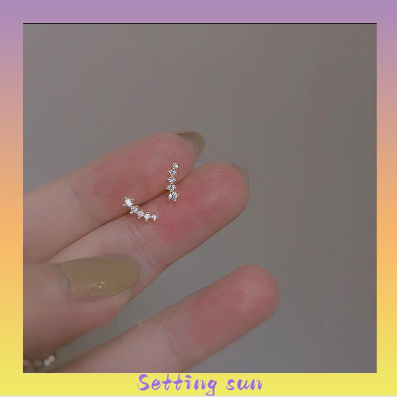 Deretan Kecil Anting-Anting Geometris Berlian Anting-Anting Zirkon Set Mikro Sederhana Anting-Anting Gandum Kecil yang Lucu TN