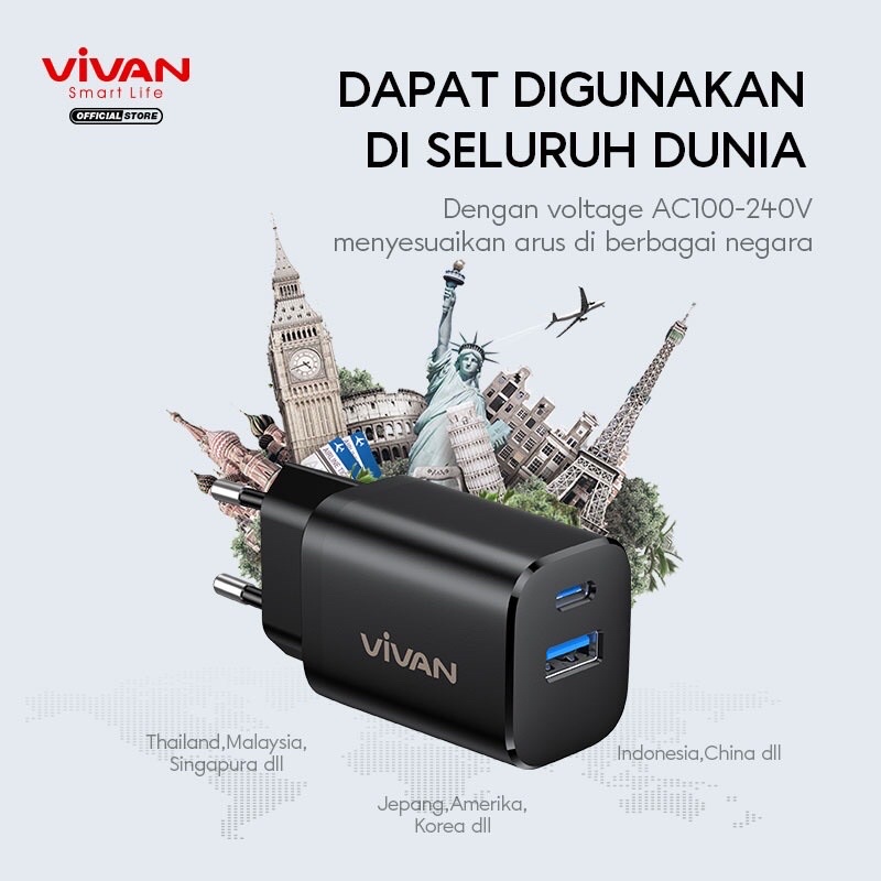 VIVAN Charger Original Fast Charging Power Super 30 Casan 3A Quick Charge 3.0 18W Garansi