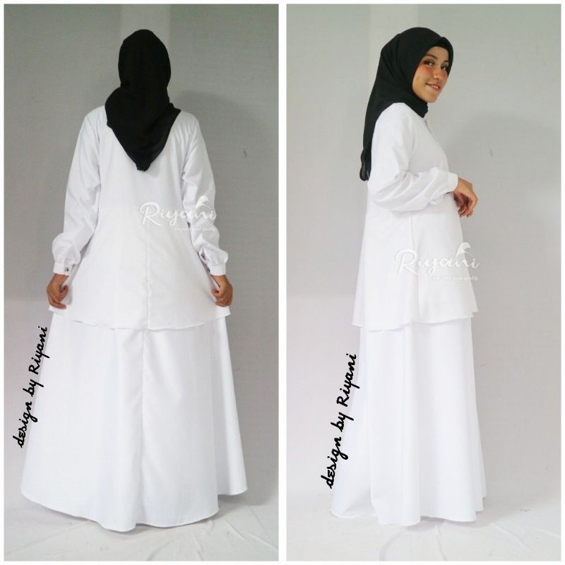 GAMIS KERJA WANITA TWOPIECE by RIYANI COLOR PUTIH GAMIS KERJA ADEM BAHAN TOYOBO