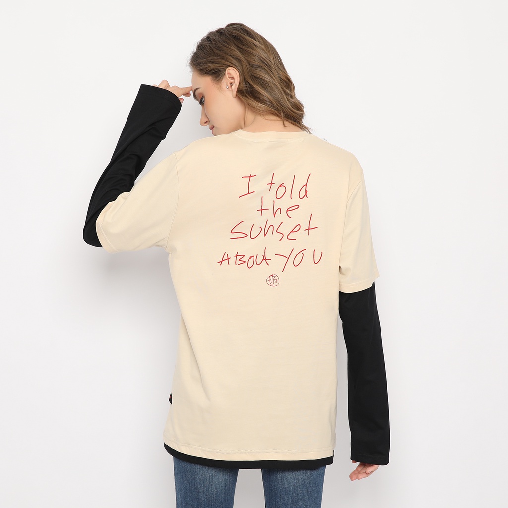Peoples kaos pria unisex double layer i told the sunset about you - cream hitam