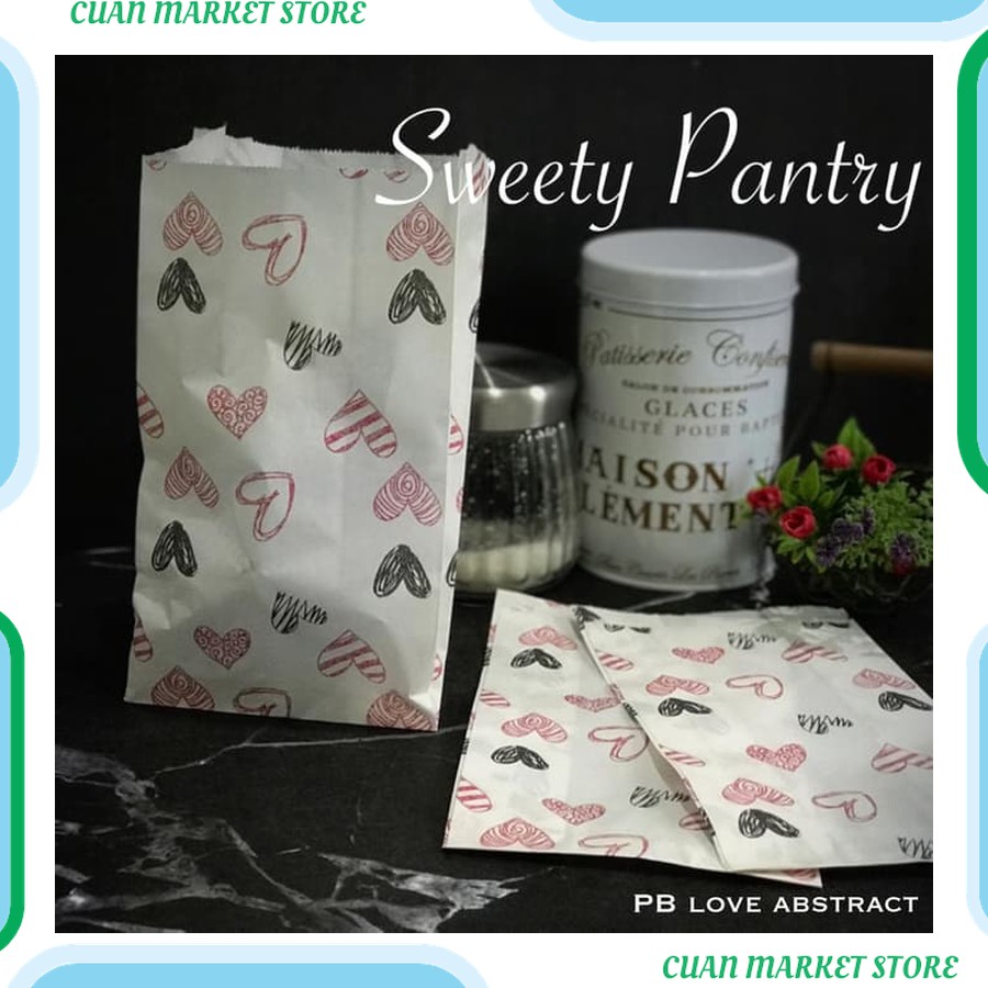 

paper bag / kantong kertas roti kue motif Love Abstract - 100 pcs Kualitas Premium