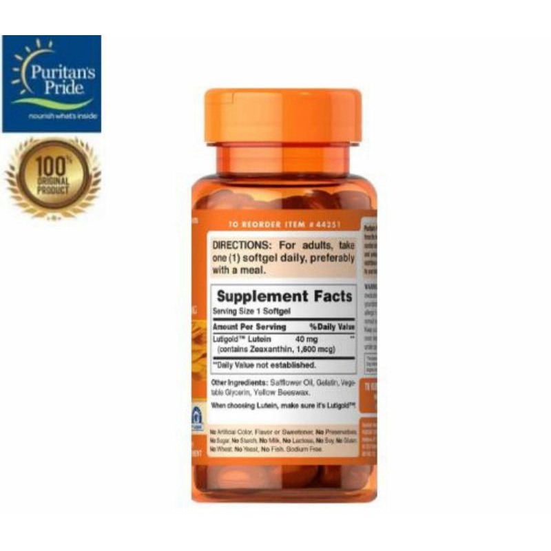 Puritan's Pride Lutigold Lutein 20mg/40mg isi 60 sofgels