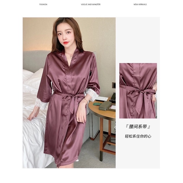 Crystal LADY Kimono 2in1 Satin Silk Baju Tidur Dress Satin Silk Wanita / Sleepwear Lingerie Kimono Sexy Nightgown 68