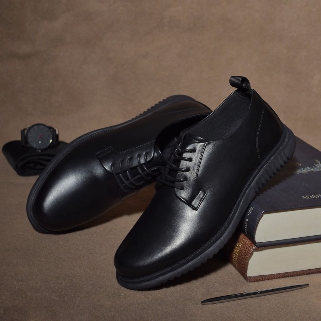 Plato Black (Kulit Asli) - Sepatu Formal Pria Kulit Sapi Asli Sepatu Pantofel Pria Kulit Asli Casual Formal Kerja Kuliah Kantor Pantopel Kasual Original