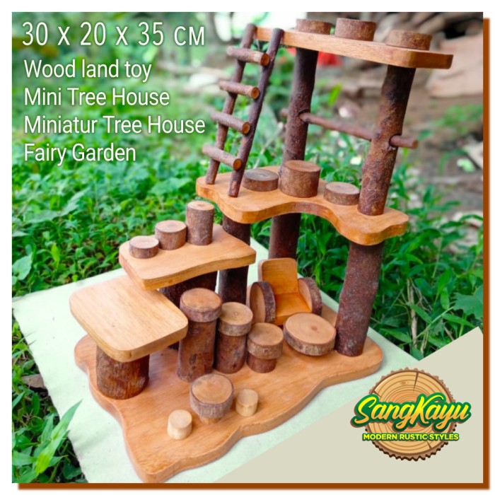 Wooden toys Fairy garden 001 Mini Tree House Miniature rumah mini kayu