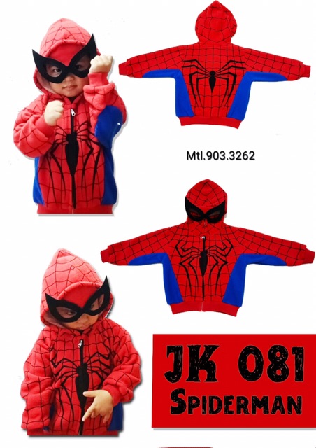 Jaket anak balita karakter superhero dan binatang topi 3 dimensi lucu