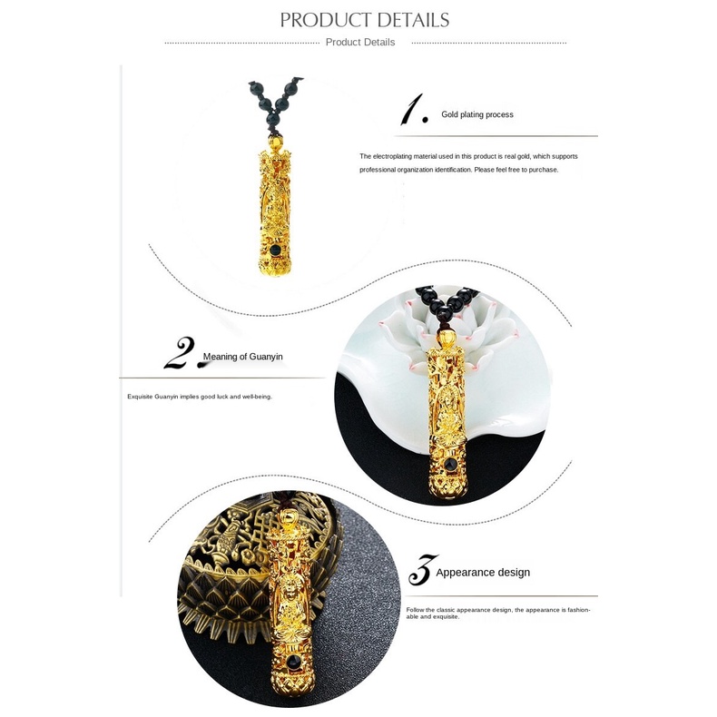 Kalung Rantai Emas Asli Kadar 375 Dengan Liontin Guanyin Bodhisattva Untuk Pria