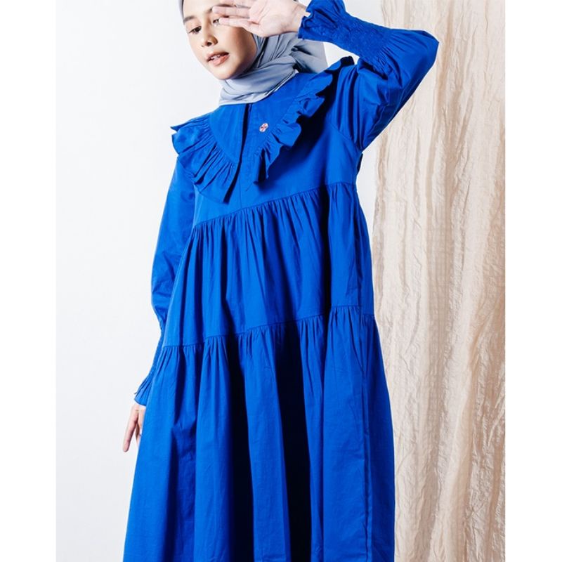 new tunik katun zayana organik elektrik blue poplin kerah korea