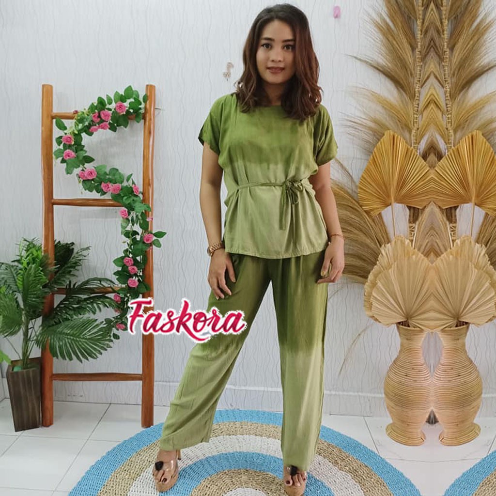 Baju Tidur Jumbo Wanita Piyama / Piyama Rayon Jumbo Lengan Pendek Gradasi / Set Jumbo Rayon Bali