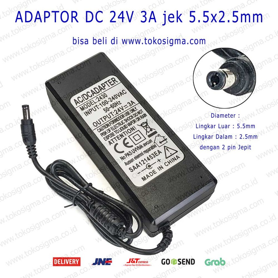 ADAPTOR POWER AC to DC 24V-3A JEK 5.5x2.5mm POWER SUPPLY SWITCHING 72w