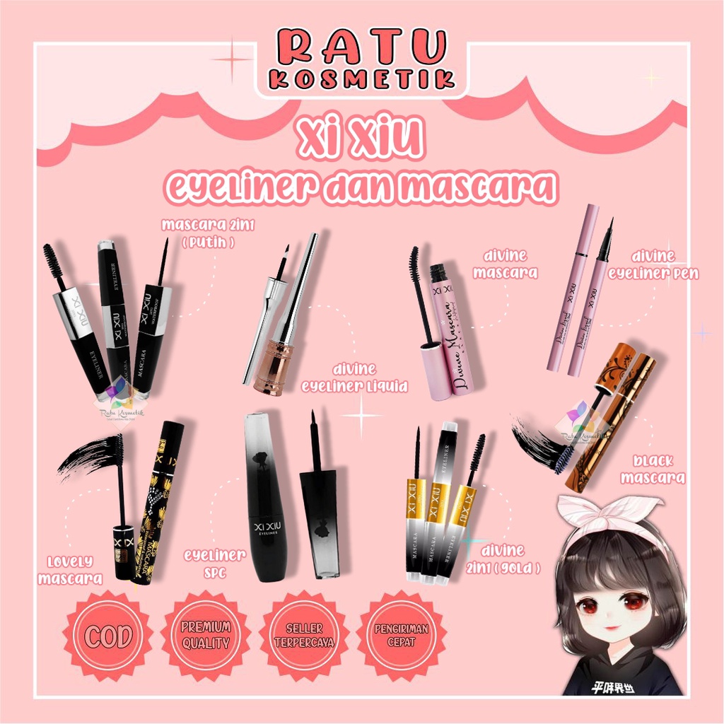 ❤ RATU ❤  Xi Xiu Divine | Lovely | Black Mascara Eyeliner Pen 2in1 Waterproof Volumizing BPOM✔️