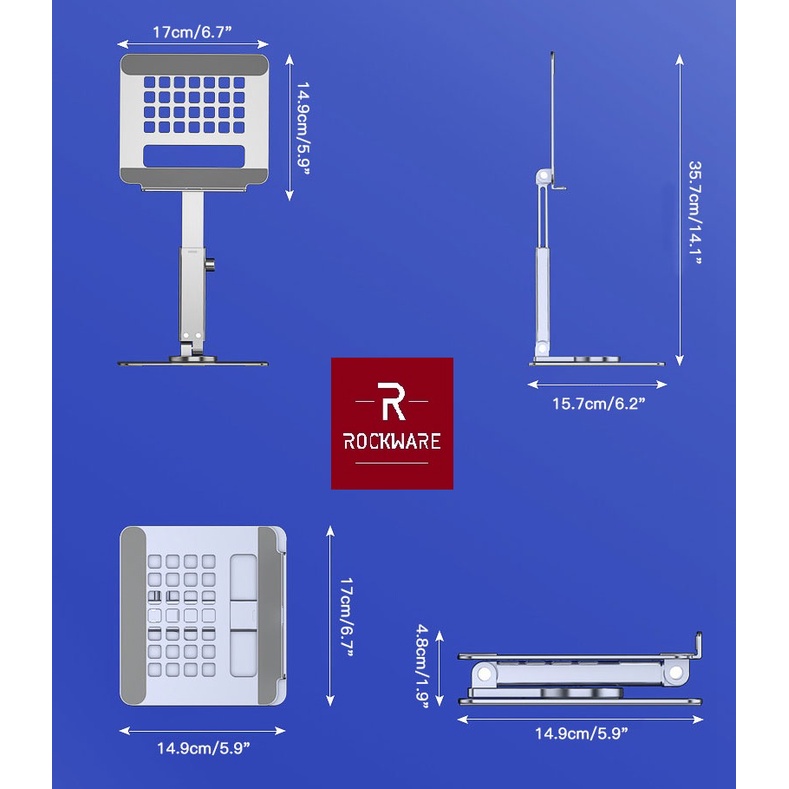 ROCKWARE RW-H06 - Rotating 360 Telescopic Folding Tablet Stand