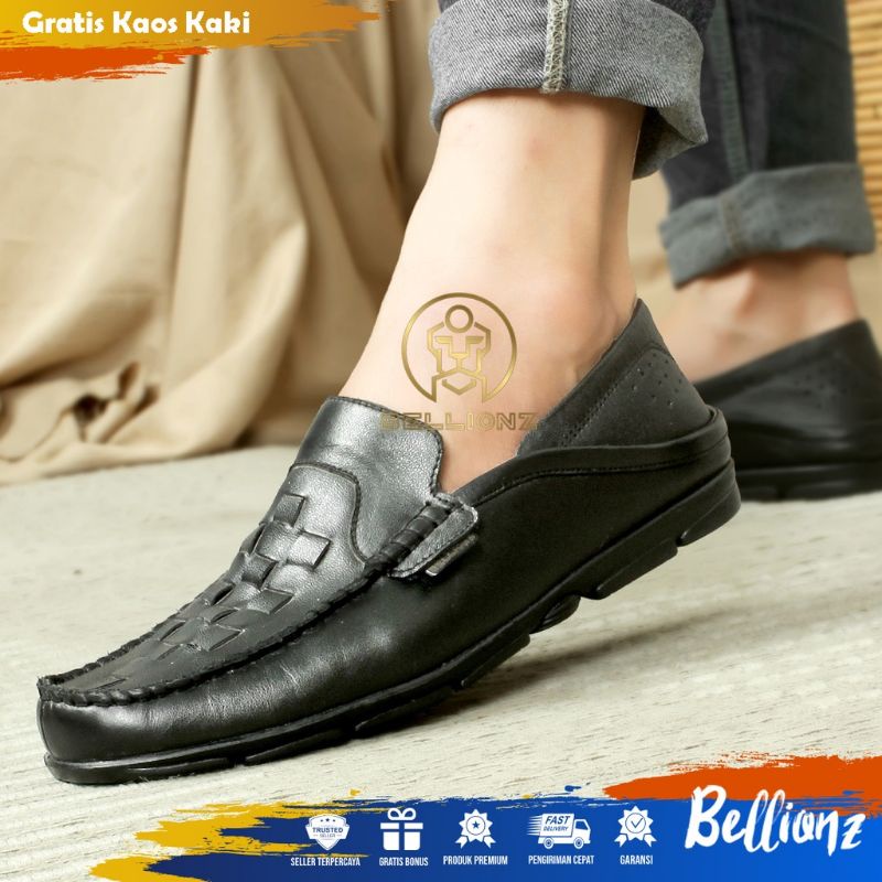 COD -  SEPATU KULIT PRIA CASUAL - SEPATU KANTOR PRIA CASUAL - PANSUS HITAM COKELAT XT4Y