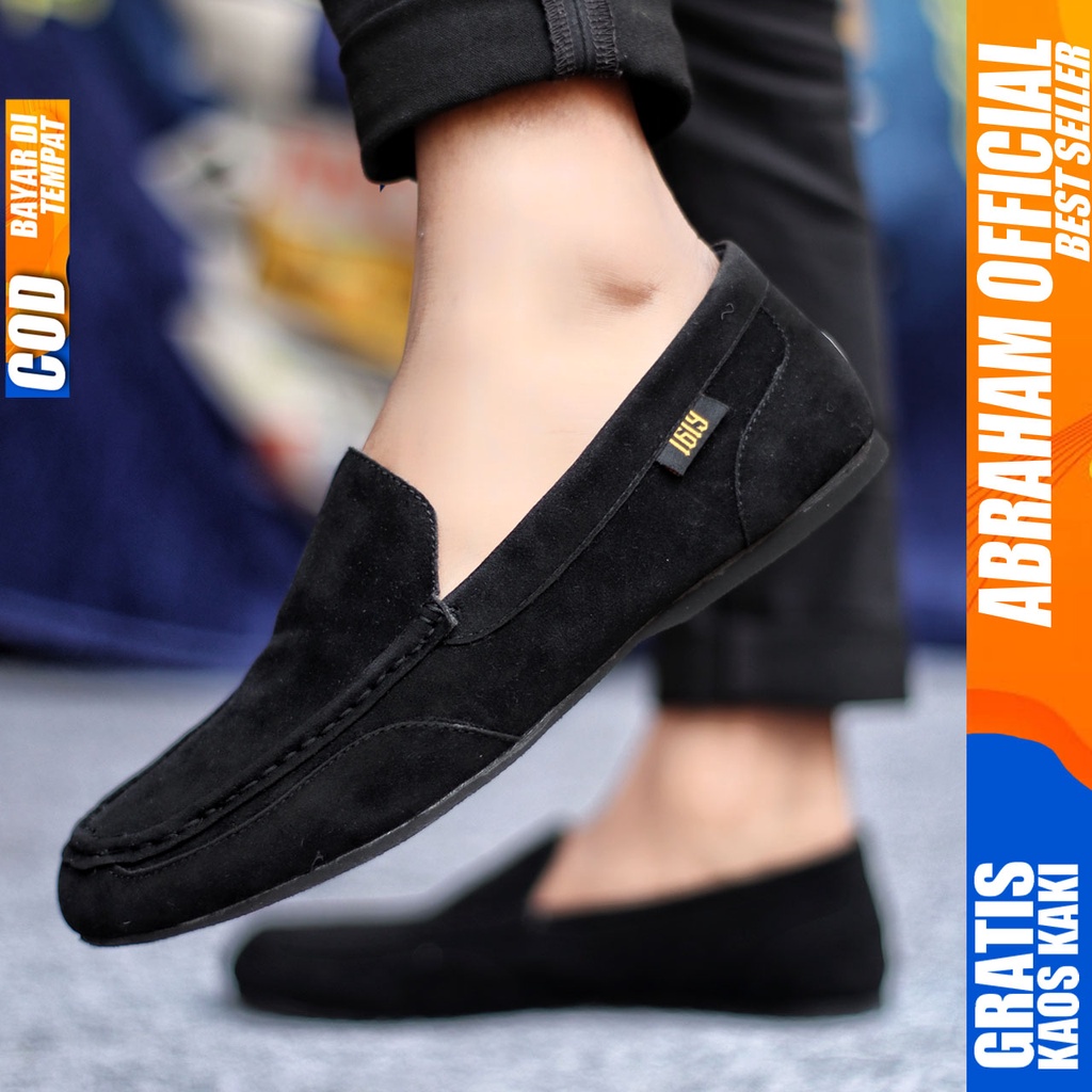 ABRHM MODNEK Sepatu Slip On Pria Sepatu Casual Pria Hitam Santai