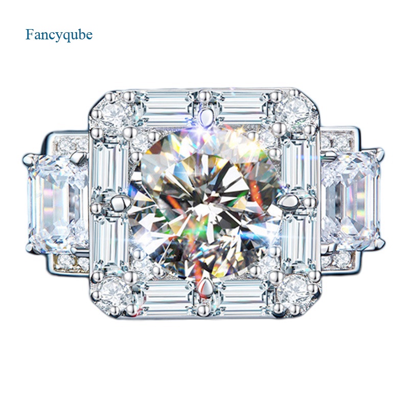 Fancyqube Cincin Cubic Zirconia Shiny Warna Silver Untuk Pria Dan Wanita