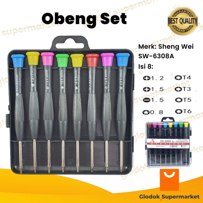 Obeng Set 8 in 1 SW-6308A 8pcs Screwdriver Plus Minus Star Reparasi Tools