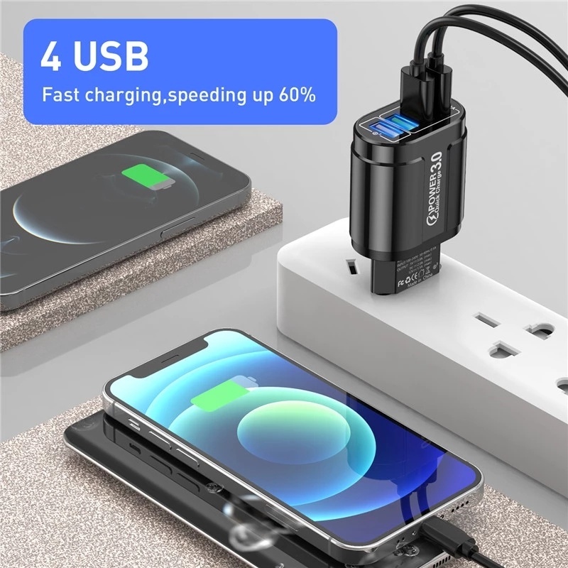 Kepala Charger 4 Port Usb Warna-Warni Untuk Travel