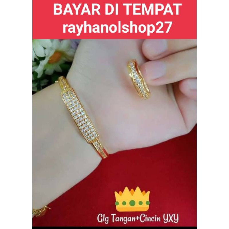 PERHIASAN WANITA SET GELANG FREE CINCIN TITANIUM ANTI LUNTUR BAHAN LAPIS EMAS 22 K